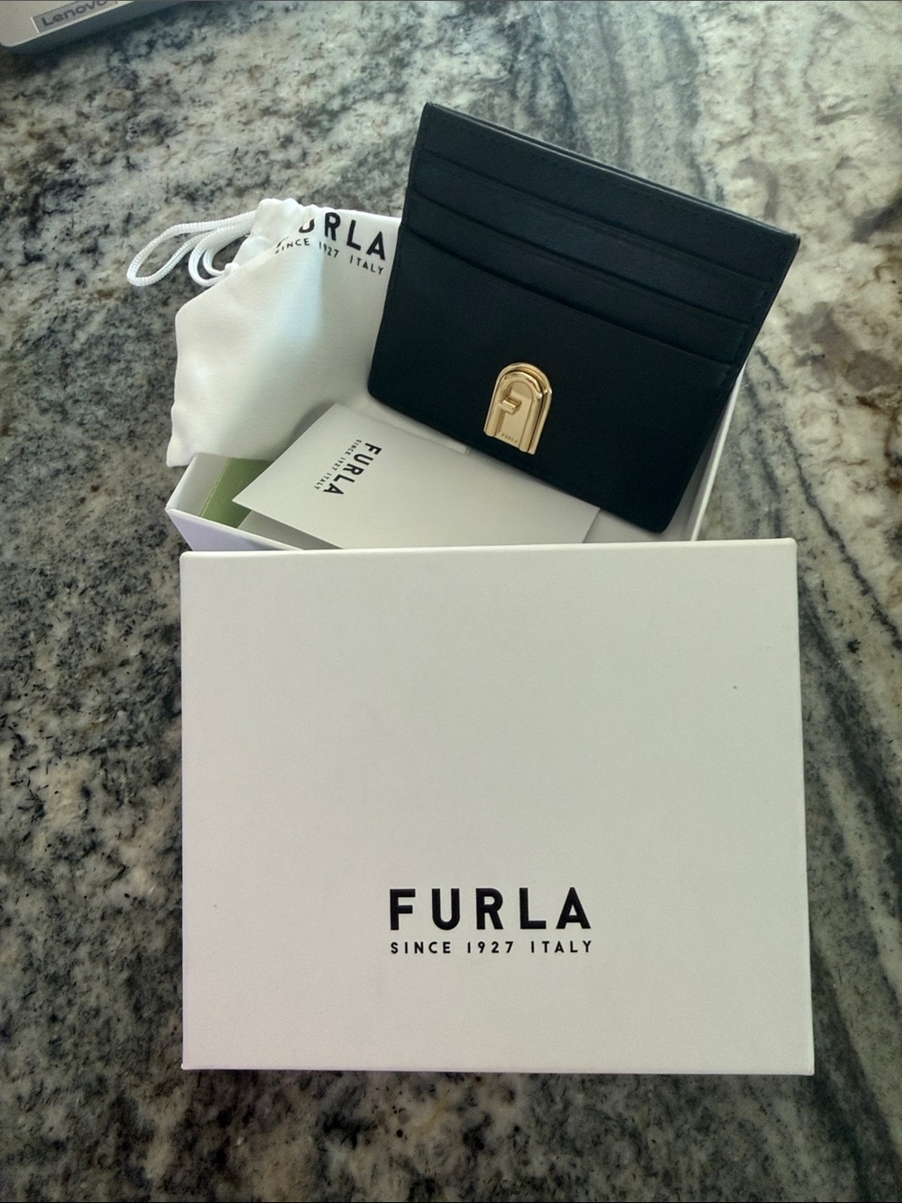 Furla Black Leather Card Holder with Gold Arch Clasp NWT